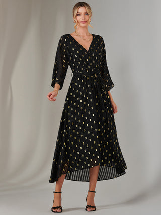 Plain Gold Spot Chiffon Dress, Black/Gold Jolie Moi Retail Plain Gold Spot Chiffon Dress, Black/Gold Jolie Moi Retail