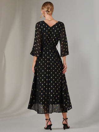 Plain Gold Spot Chiffon Dress, Black/Gold Jolie Moi Retail Plain Gold Spot Chiffon Dress, Black/Gold Jolie Moi Retail