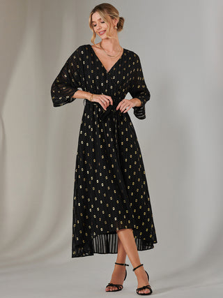 Plain Gold Spot Chiffon Dress, Black/Gold