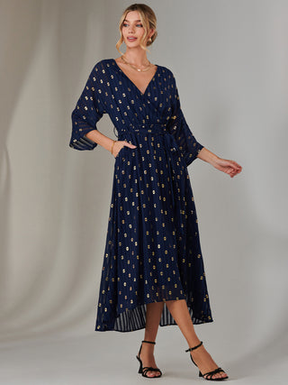 Plain Gold Spot Chiffon Dress, Navy/Gold