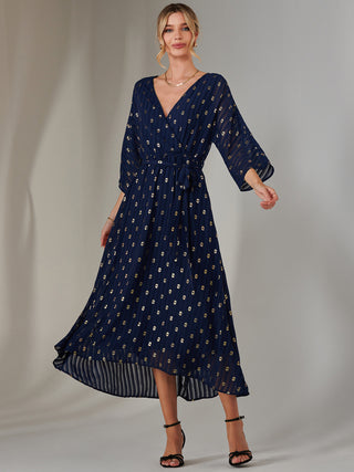 Plain Gold Spot Chiffon Dress, Navy/Gold