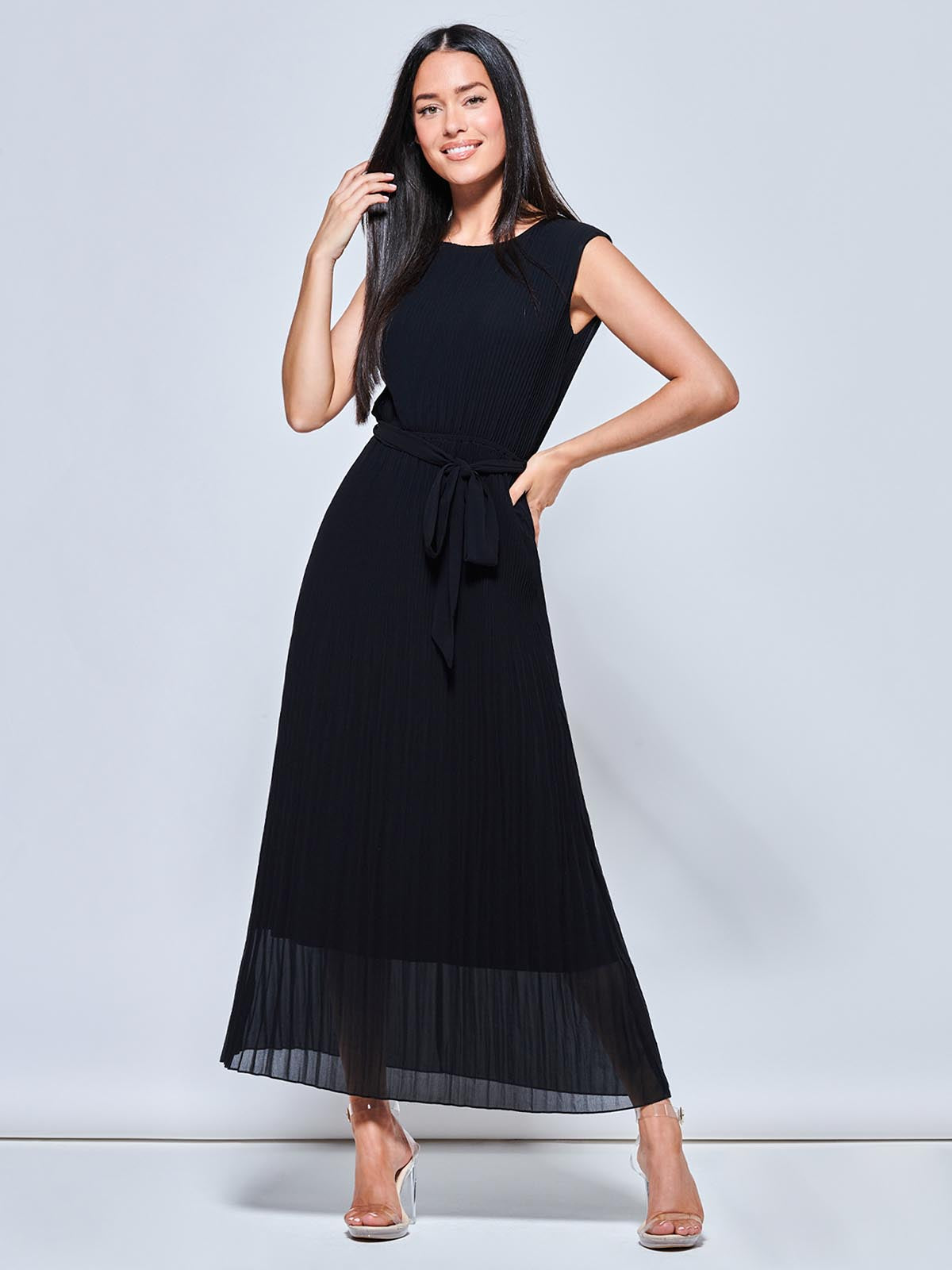 Grey pleated best sale maxi dress