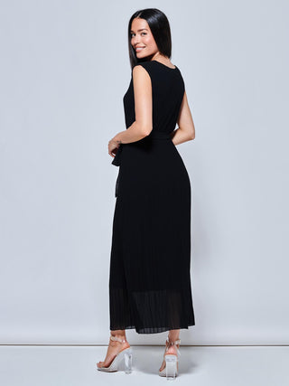 Pleated Chiffon Sleeveless Maxi Dress, Black