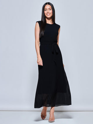 Pleated Chiffon Sleeveless Maxi Dress, Black