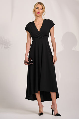 Printed Scuba Dipped Hem Maxi Dress, Black