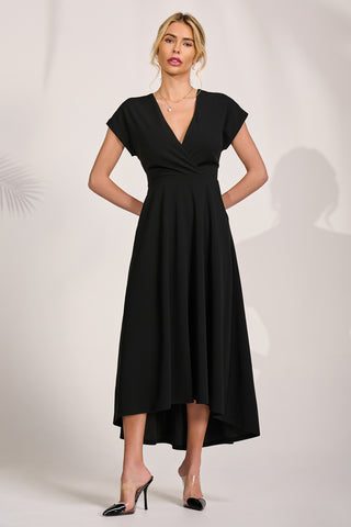 Printed Scuba Dipped Hem Maxi Dress, Black