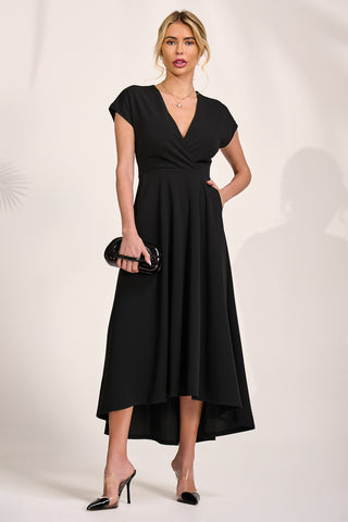 Printed Scuba Dipped Hem Maxi Dress, Black