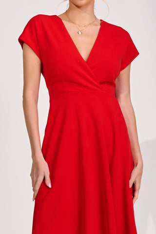 Printed Scuba Dipped Hem Maxi Dress, Red