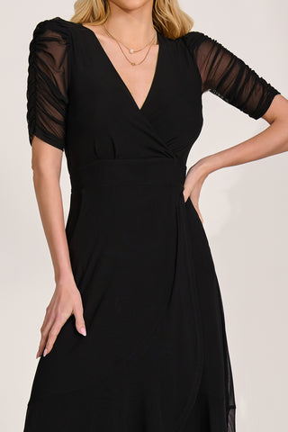 Ruched Sleeve Mesh Maxi Dress, Black