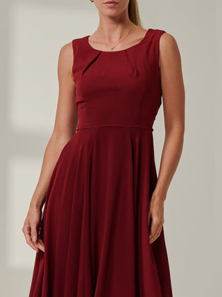 Jolie Moi Black Belted Fit And Flare Dress, Burgundy
