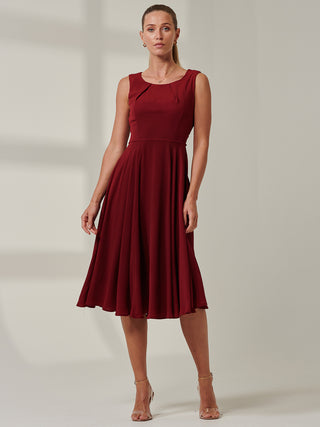 Jolie Moi Black Belted Fit And Flare Dress, Burgundy