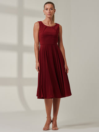 Jolie Moi Black Belted Fit And Flare Dress, Burgundy