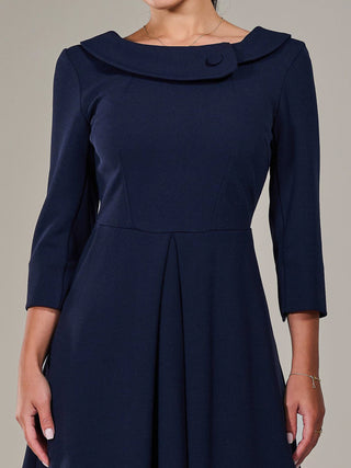 Petite Button Collar Dress, Navy