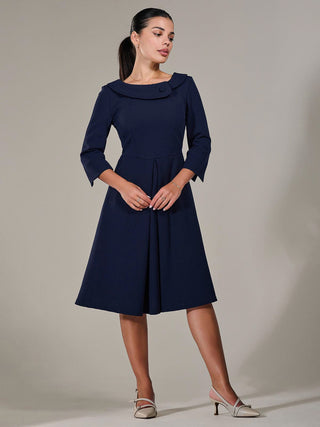 Petite Button Collar Dress, Navy