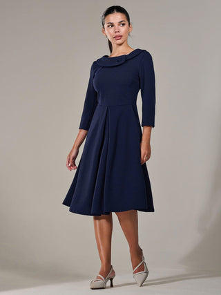 Petite Button Collar Dress, Navy