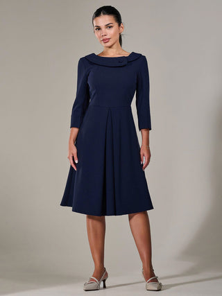 Petite Button Collar Dress, Navy