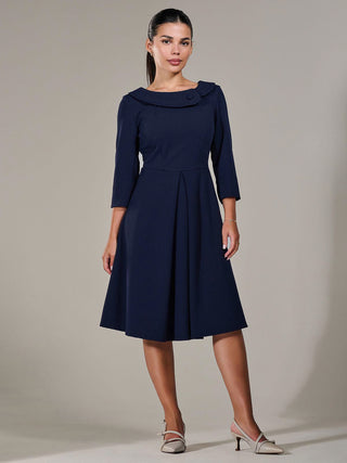 Petite Button Collar Dress, Navy