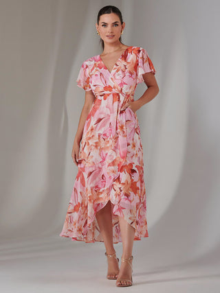 Petite High Low Midaxi Dress, Pink Floral Jolie Moi Retail Petite High Low Midaxi Dress, Pink Floral Jolie Moi Retail