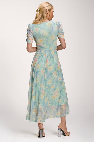 Petite Mesh Print Dip Hem Maxi Dress, Green Multi
