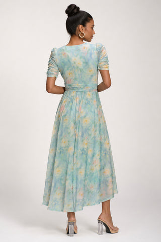 Petite Mesh Print Dip Hem Maxi Dress, Green Multi