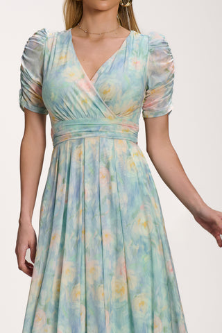 Petite Mesh Print Dip Hem Maxi Dress, Green Multi