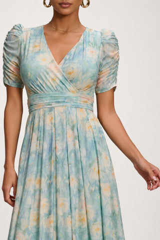 Petite Mesh Print Dip Hem Maxi Dress, Green Multi