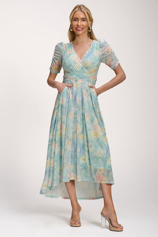Petite Mesh Print Dip Hem Maxi Dress, Green Multi