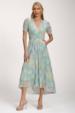 Petite Mesh Print Dip Hem Maxi Dress, Green Multi