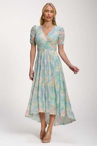 Petite Mesh Print Dip Hem Maxi Dress, Green Multi