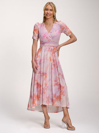 Petite Mesh Print Dip Hem Maxi Dress, Purple Multi