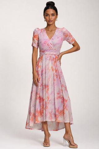 Petite Mesh Print Dip Hem Maxi Dress, Purple Multi