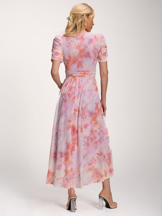 Petite Mesh Print Dip Hem Maxi Dress, Purple Multi