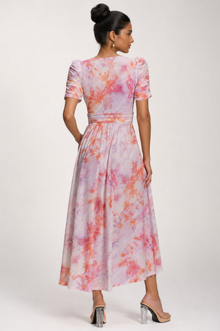 Petite Mesh Print Dip Hem Maxi Dress, Purple Multi