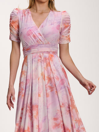 Petite Mesh Print Dip Hem Maxi Dress, Purple Multi