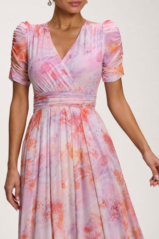 Petite Mesh Print Dip Hem Maxi Dress, Purple Multi