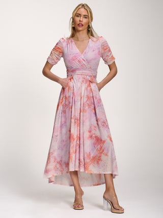 Petite Mesh Print Dip Hem Maxi Dress, Purple Multi