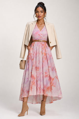 Petite Mesh Print Dip Hem Maxi Dress, Purple Multi