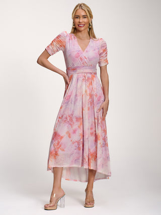 Petite Mesh Print Dip Hem Maxi Dress, Purple Multi