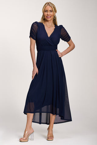 Petite Mesh Ruched Sleeve Maxi Dress, Navy