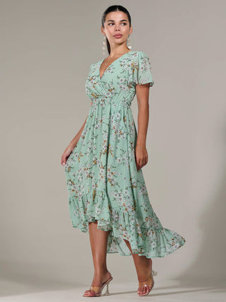 Petite High-Low Midaxi Dress, Green Floral Jolie Moi Retail Petite High-Low Midaxi Dress, Green Floral Jolie Moi Retail