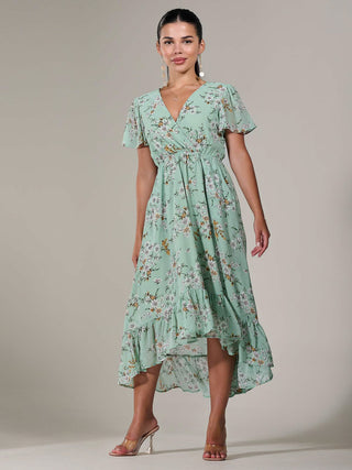 Petite High-Low Midaxi Dress, Green Floral Jolie Moi Retail Petite High-Low Midaxi Dress, Green Floral Jolie Moi Retail
