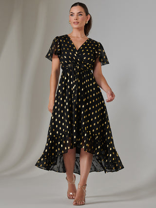 Petite Short Sleeve Midaxi Dress, Black/Gold Jolie Moi Retail Petite Short Sleeve Midaxi Dress, Black/Gold Jolie Moi Retail