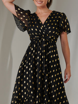 Petite Short Sleeve Midaxi Dress, Black/Gold Jolie Moi Retail Petite Short Sleeve Midaxi Dress, Black/Gold Jolie Moi Retail