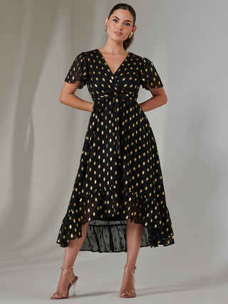 Petite Short Sleeve Midaxi Dress, Black/Gold Jolie Moi Retail Petite Short Sleeve Midaxi Dress, Black/Gold Jolie Moi Retail