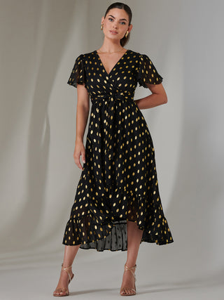 Petite Short Sleeve Midaxi Dress, Black/Gold Jolie Moi Retail Petite Short Sleeve Midaxi Dress, Black/Gold Jolie Moi Retail