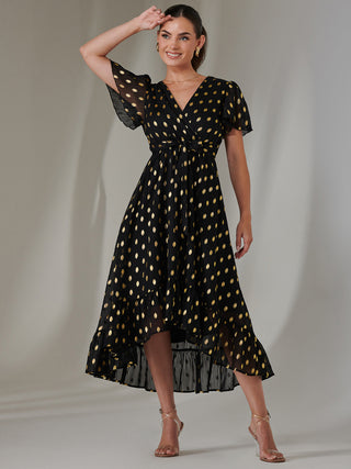 Petite Short Sleeve Midaxi Dress, Black/Gold