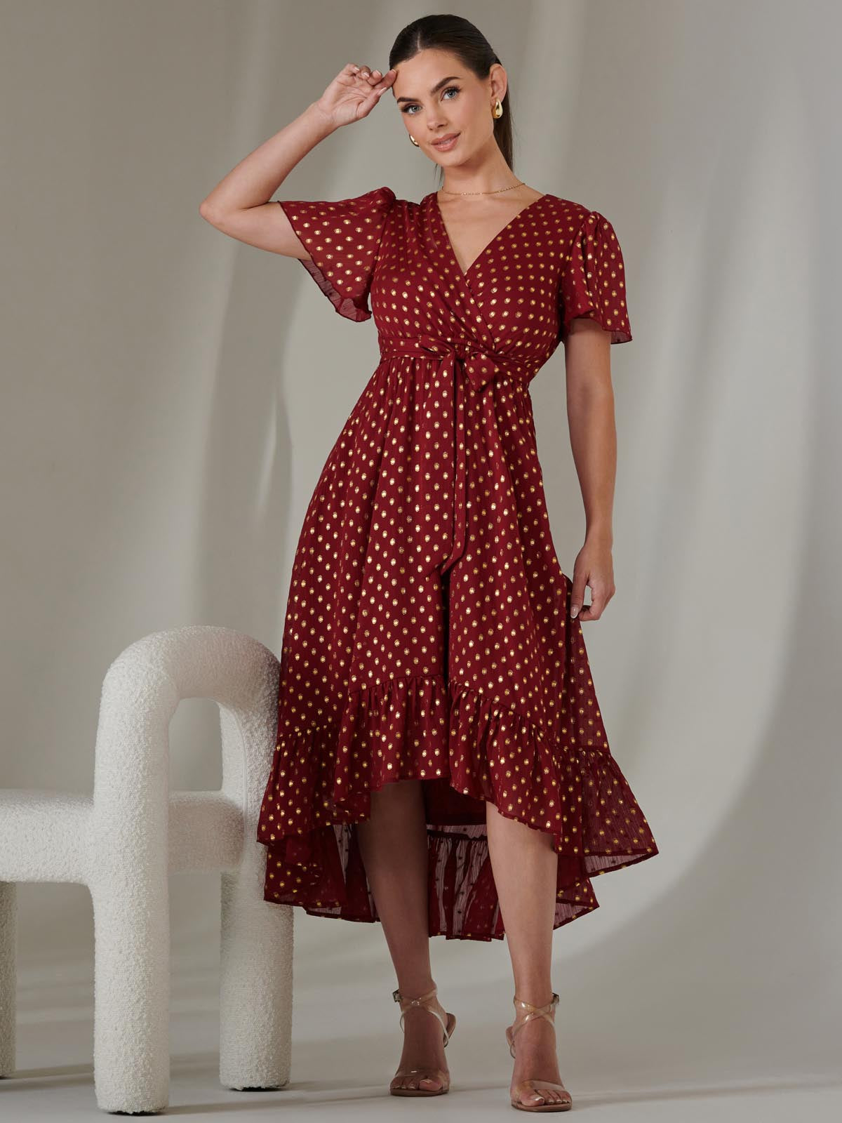 Petite Short Sleeve Midaxi Dress, Burgundy – Jolie Moi Retail