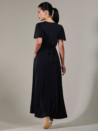 Petite Short Sleeve Soft Silky Jersey Maxi Dress, Black Jolie Moi Retail Petite Short Sleeve Soft Silky Jersey Maxi Dress, Black Jolie Moi Retail