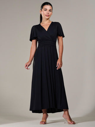 Petite Short Sleeve Soft Silky Jersey Maxi Dress, Black Jolie Moi Retail Petite Short Sleeve Soft Silky Jersey Maxi Dress, Black Jolie Moi Retail