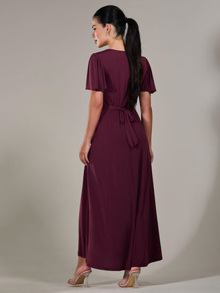 Petite Short Sleeve Soft Silky Jersey Maxi Dress, Burgundy Jolie Moi Retail Petite Short Sleeve Soft Silky Jersey Maxi Dress, Burgundy Jolie Moi Retail